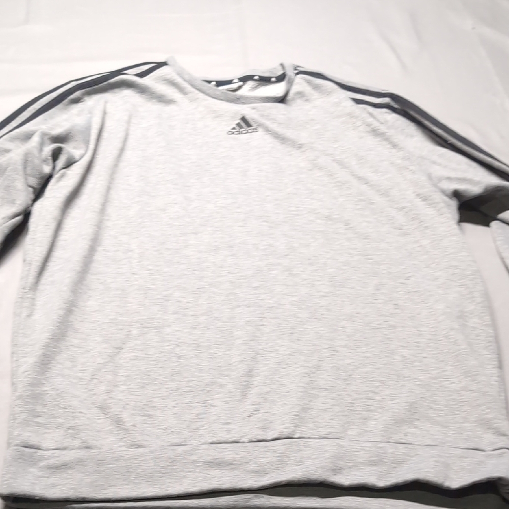 Adidas Light Gray Crewneck with Dark Stripes